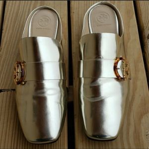 Tory Burch Sidney Mule Style Shoes Gold Size 11